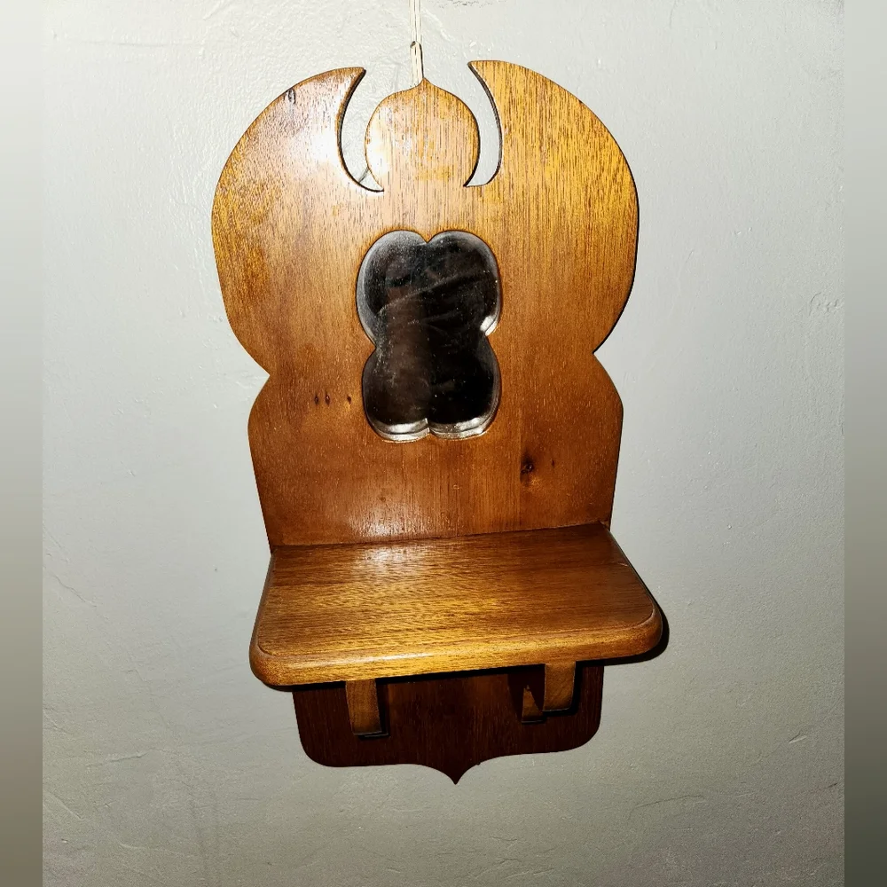 🔨 Vintage 1950s Wooden Angel Mirrored Shelf